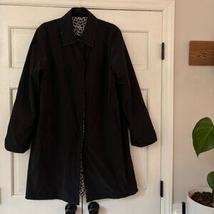 Talbots Reversible Black Snow Leopard Animal Print Trench Coat Plus Size 1X